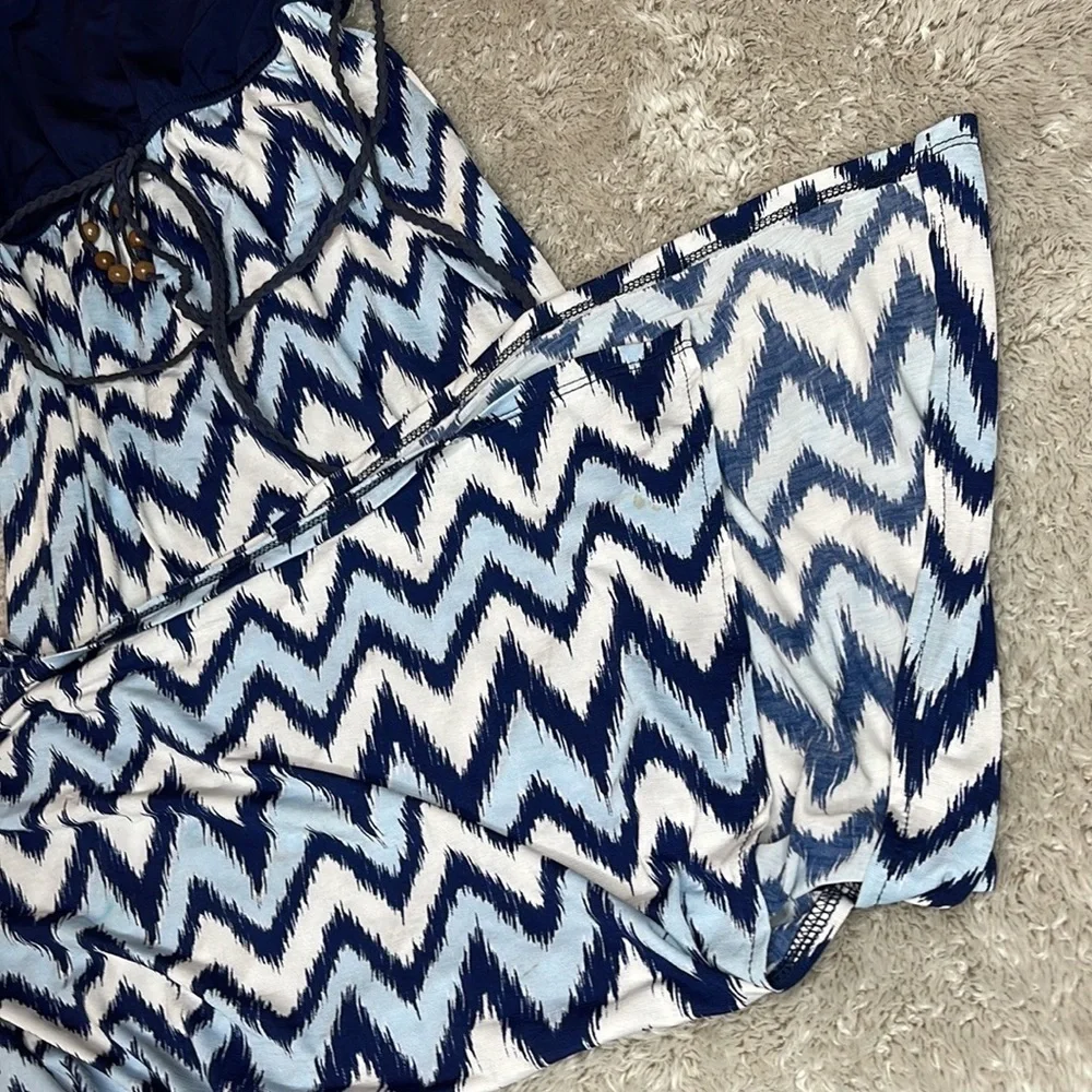 Trixxi Girl Navy Blue Mixed-Media Chevron Print Maxi Dress — Kids Size M